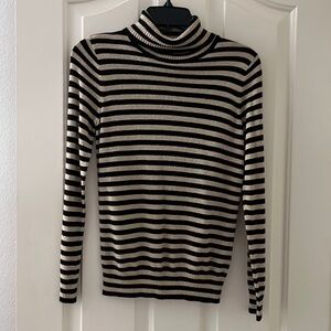 Joseph A Black Khaki Metallic Striped Turtleneck Long Sleeve Size PS New/tags